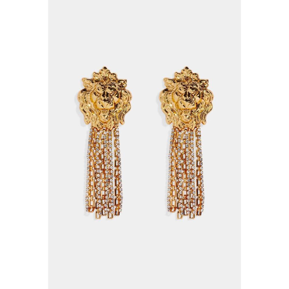 NEW NICOLE ROMANO women's borgia lion head & fringe earring in gold